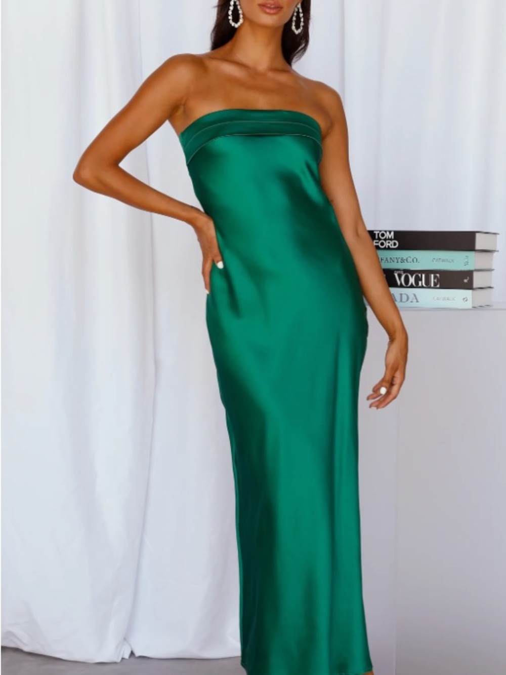 Hello Molly Emerald Green Strapless Satin Slip Dress